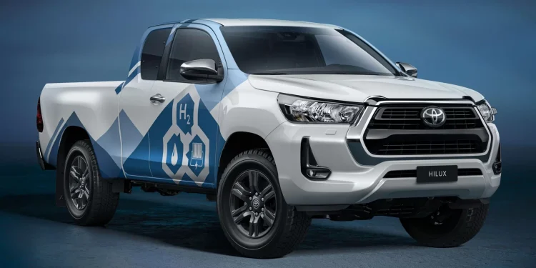 Hydrogen fuel cell Toyota Hilux front three quarter view