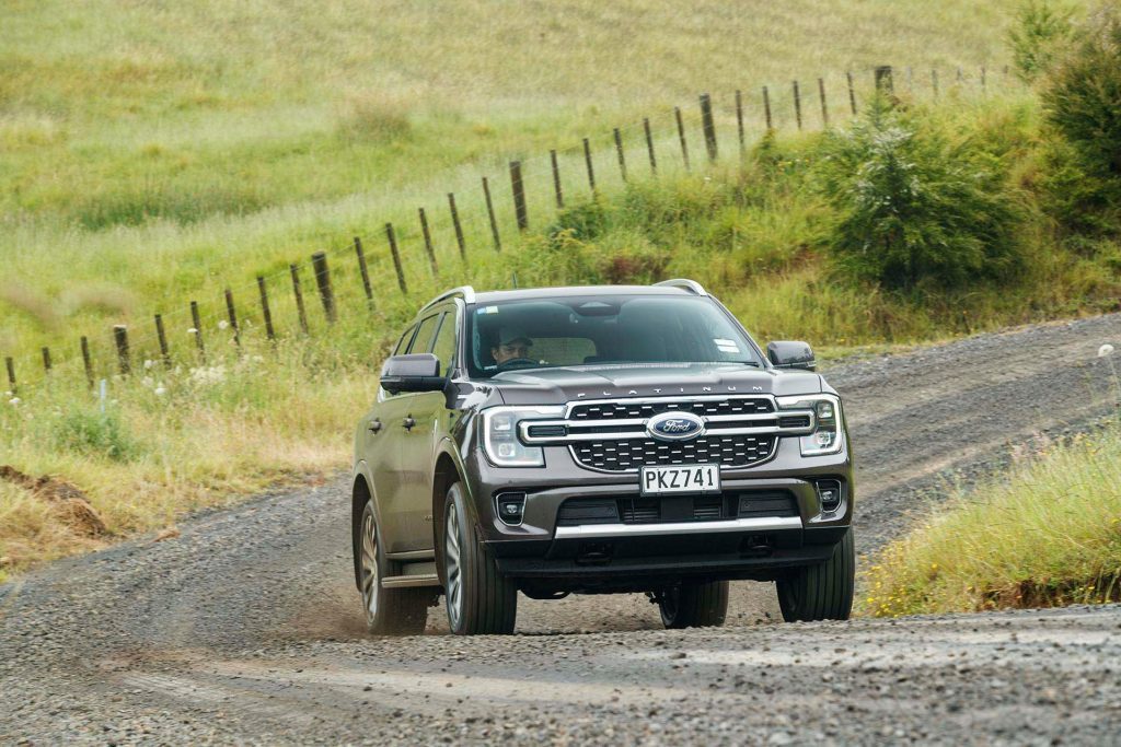 Ford Everest Platinum going around gravel corner