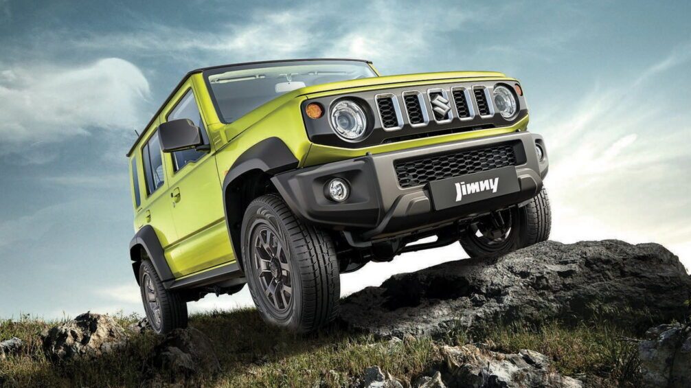 Five-door Suzuki Jimny on rock