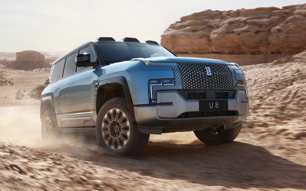 YangWang U8 SUV driving through desert