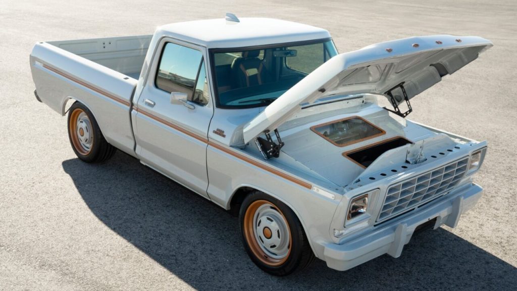 Ford F-100 Eluminator concept electric conversion bonnet open