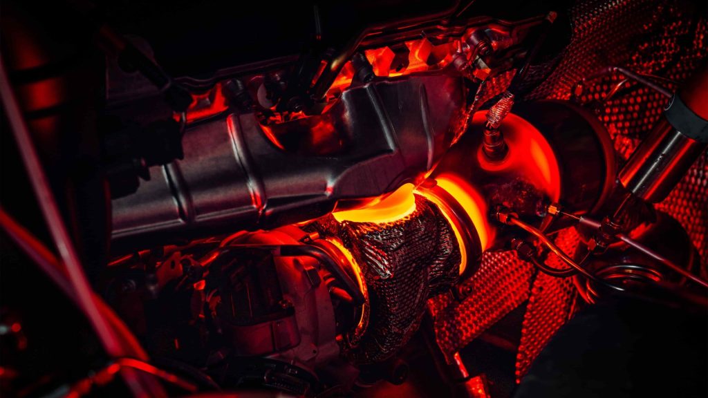 Bentley W12 engine glowing turbocharger