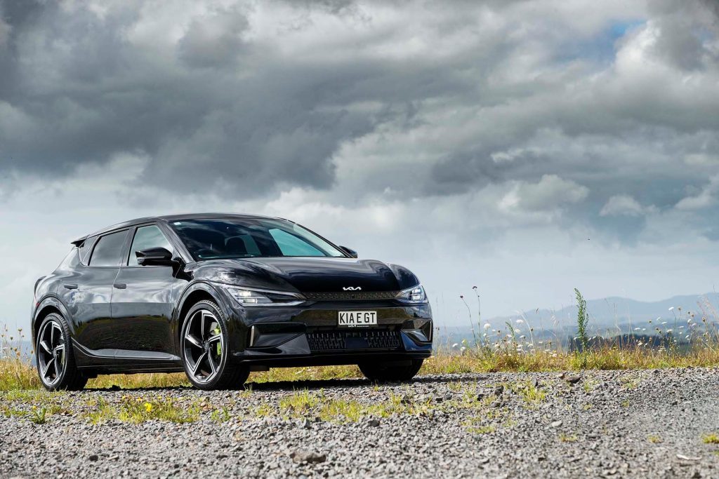 Kia EV6 GT with storm clouds