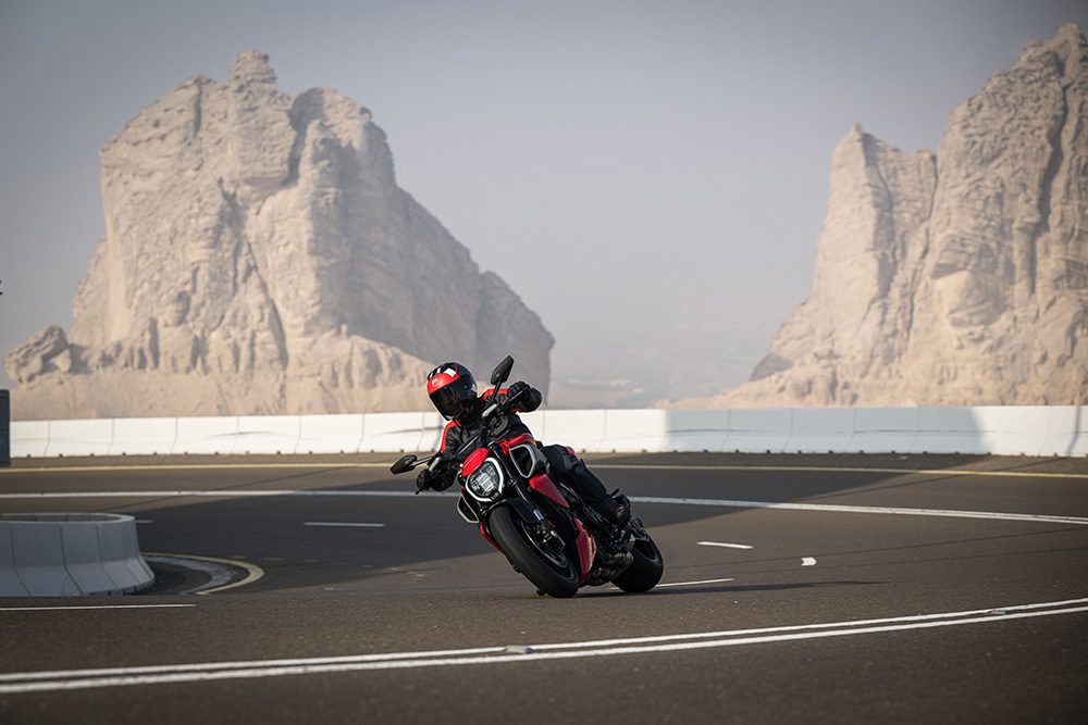 Ducati Diavel riding through mountains