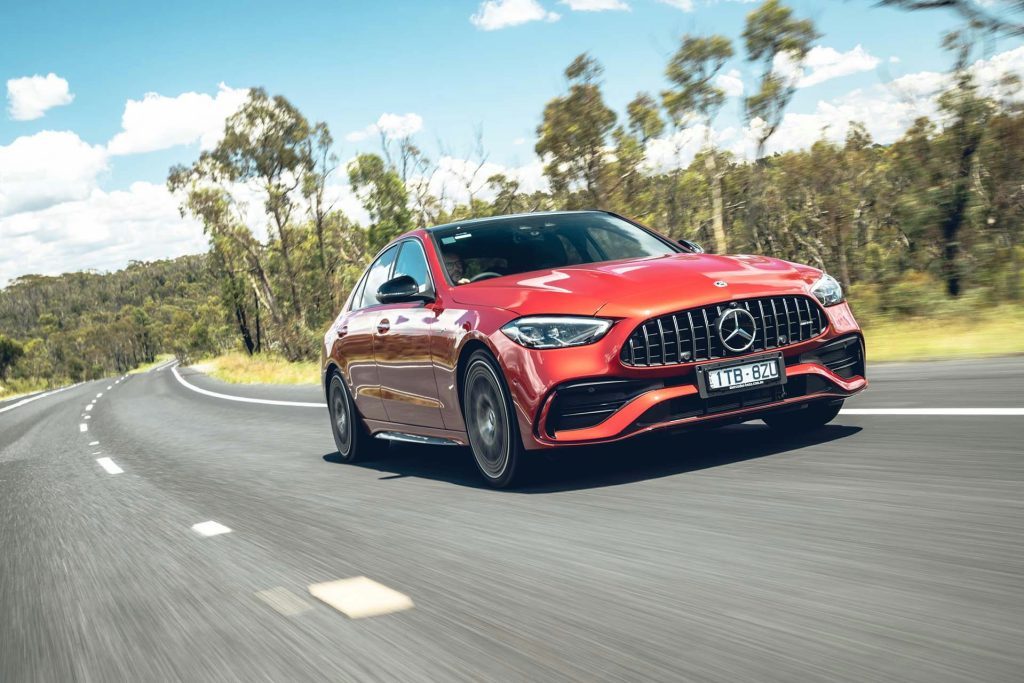 Mercedes-AMG C43 driving on open road