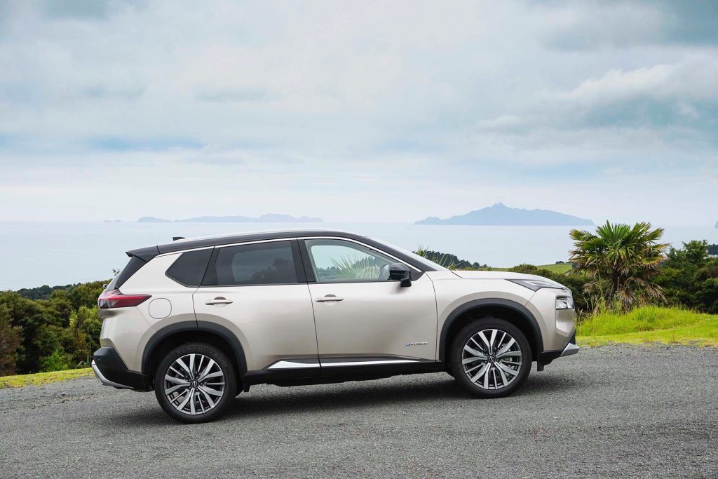 Nissan X-Trail e-Power Ti-L side with ocean in background