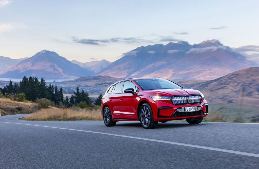 Skoda Enyaq driving uphill