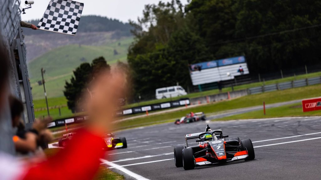 Charlie Wurz winning Toyota Formula Regional feature race