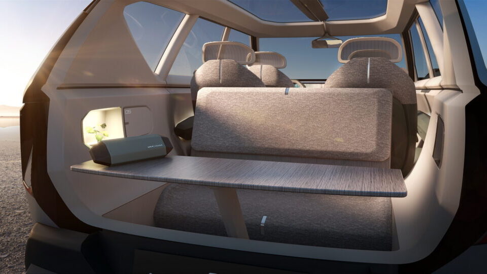 Kia Concept EV5 rear boot bench seat and table