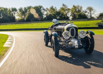 Bentley Blower Car Zero continuation driving around corner on racetrack