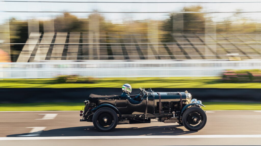 Bentley Blower Car Zero continuation driving on racetrack side view