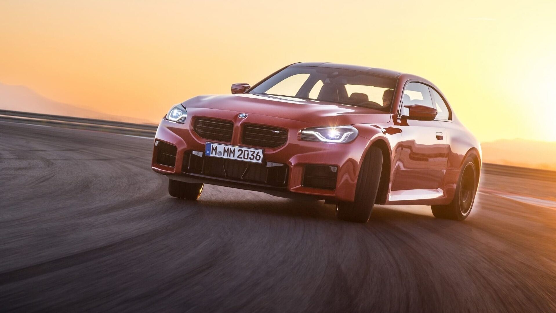 BMW M2 front three quarter view drifting