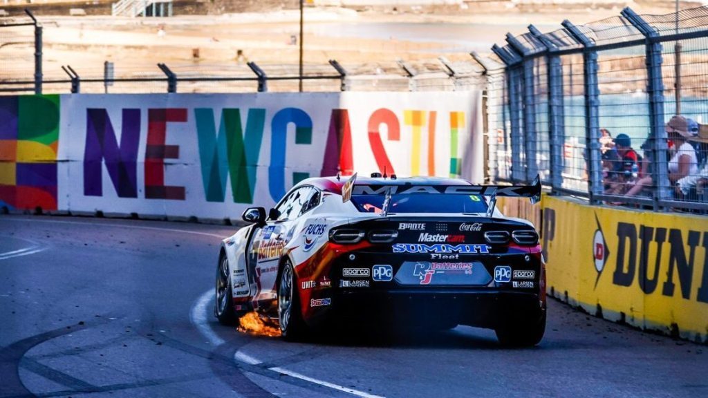 Andre Heimgartner racing Camaro Supercar in Newcastle