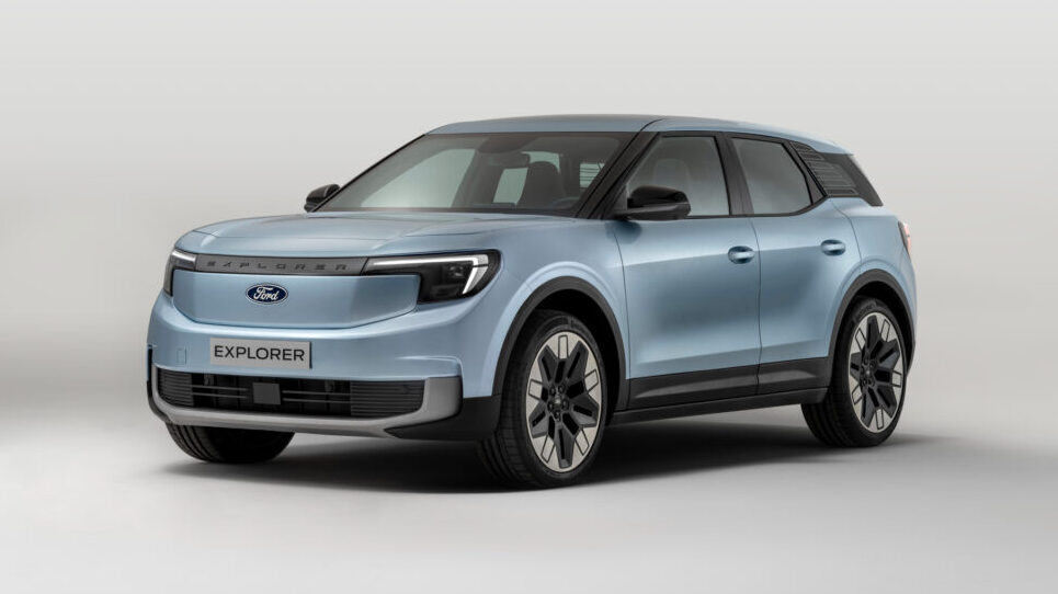 Electric Ford Explorer front three quarter view