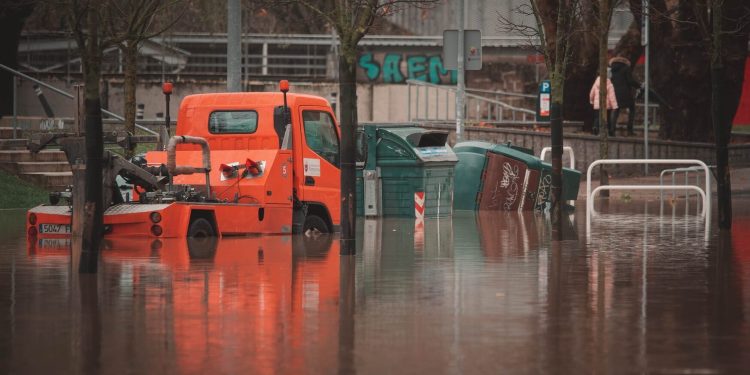 Tow truck in flood water