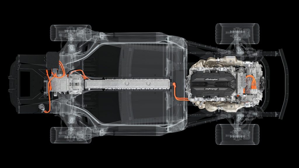 Lamborghini LB744 hybrid drivetrain top down view