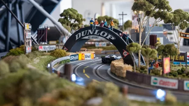 Porsche 917 slot car raceway Dunlop bridge