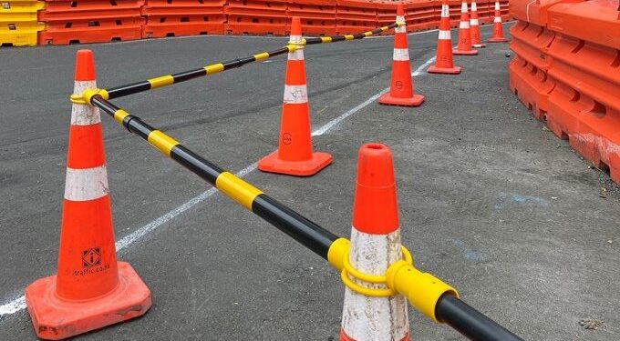 Road cones along Auckland street