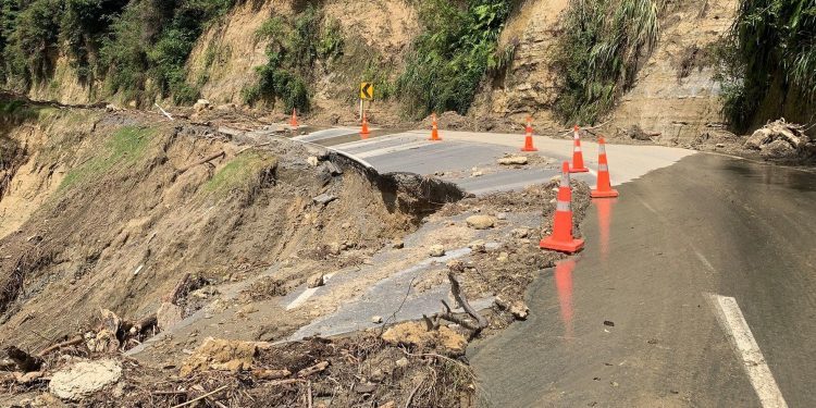 Slip damaged road in New Zealand
