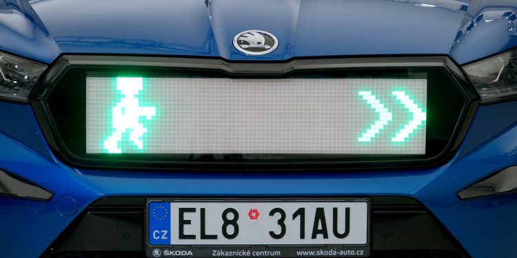 Skoda Enyaq with light up pedestrian grille