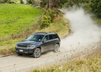 Black Jeep Overland tackles a gravel corner