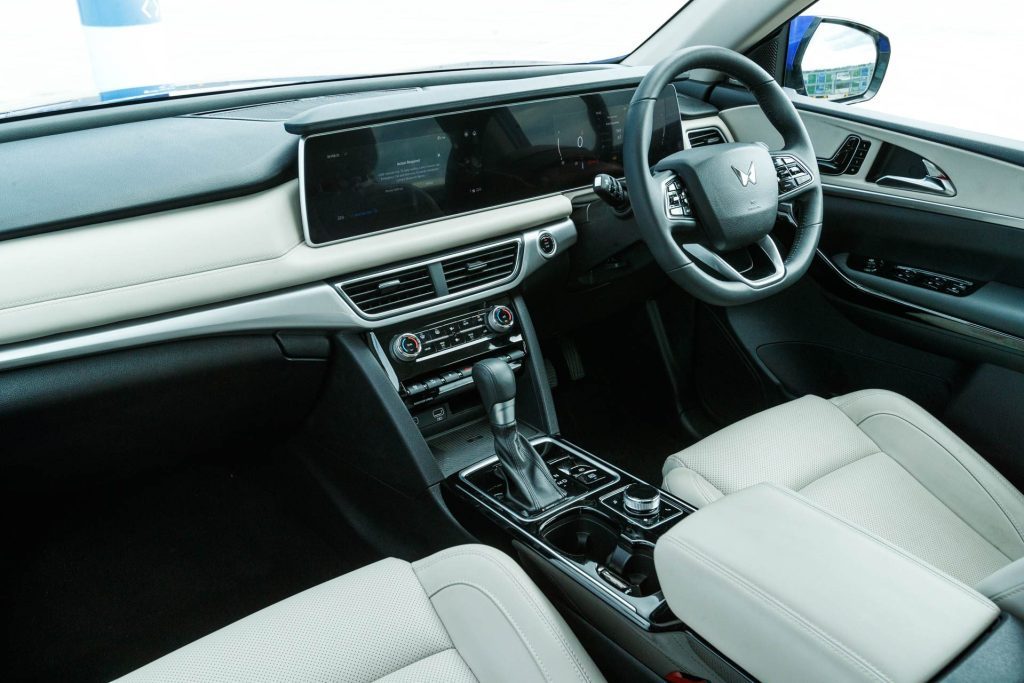 Interior of the XUV700, showing the steering wheel