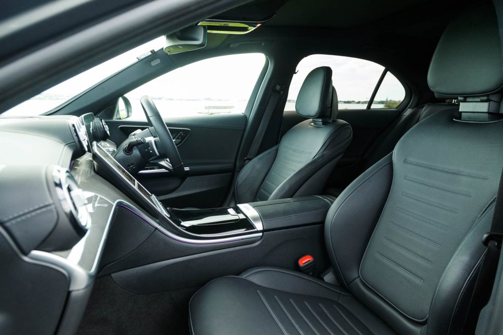 Interior shot of the Mercedes C Class 350e front seats