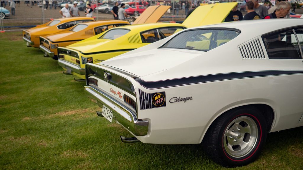 Valiant Charger lineup at Ellerslie Car Show