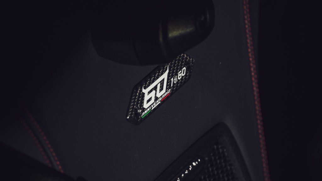 Lamborghini Huracan 60th Anniversary Edition badge close up view