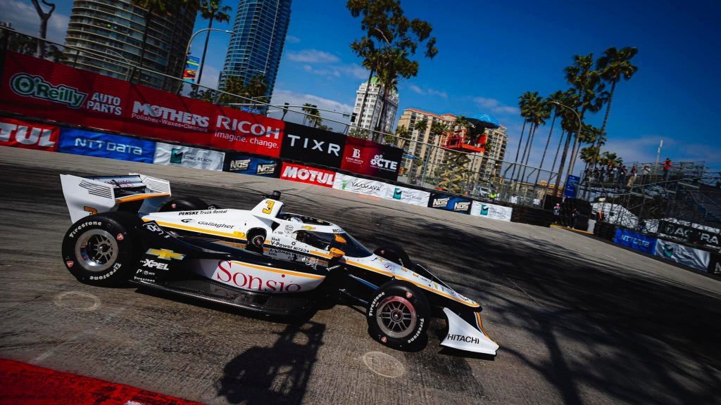 Scott McLaughlin racing IndyCar at Long Beach