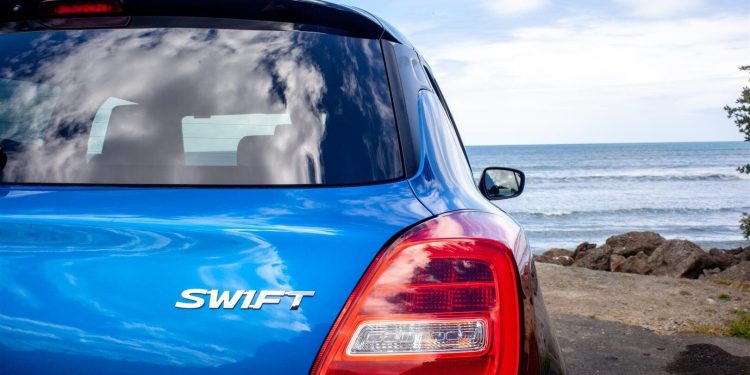 Close up view of rear badge on Suzuki Swift