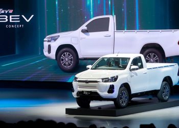 Toyota Hilux Revo BEV concept on stage