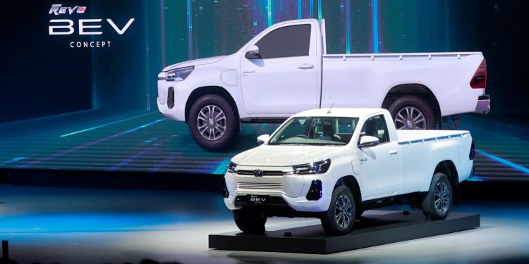 Toyota Hilux Revo BEV concept on stage