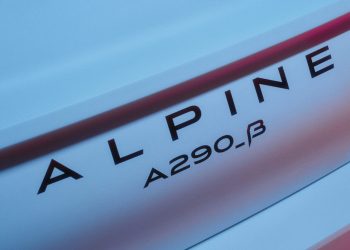 Alpine A290 Beta badge close up view