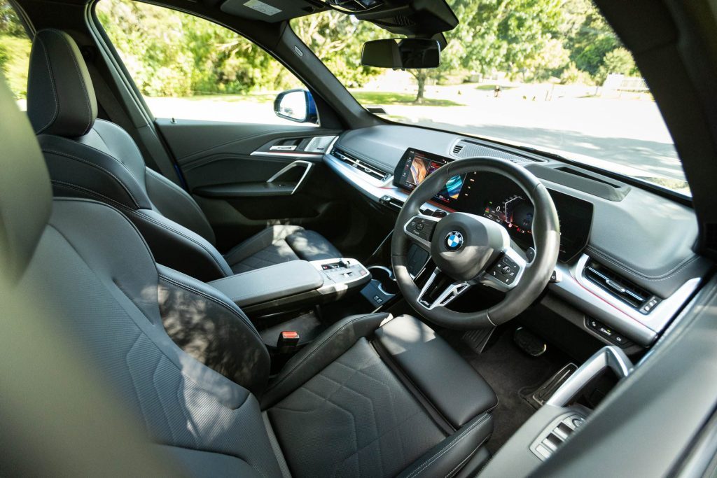 Front seats and steering wheel wide angle