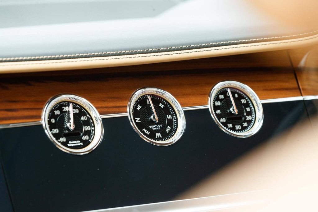 Various opulent gauges inside the Bentley