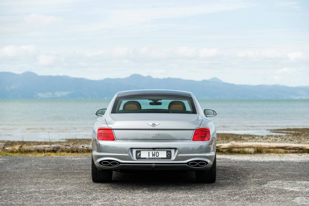 Rear view of the Bentley Flying Spur Hybrid with quad exhausts