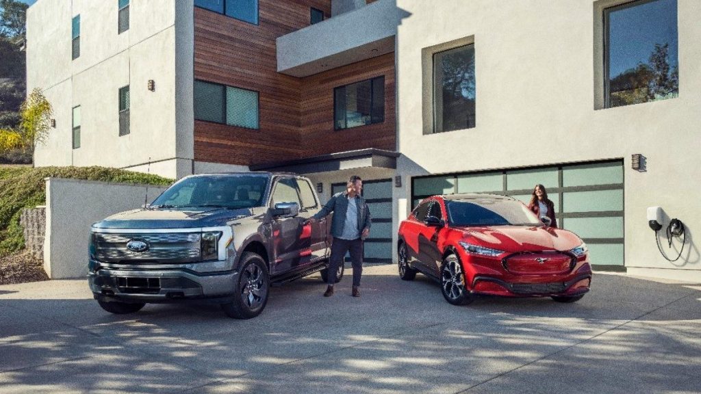 Ford F-150 Lightning and Mustang Mach-E side by side