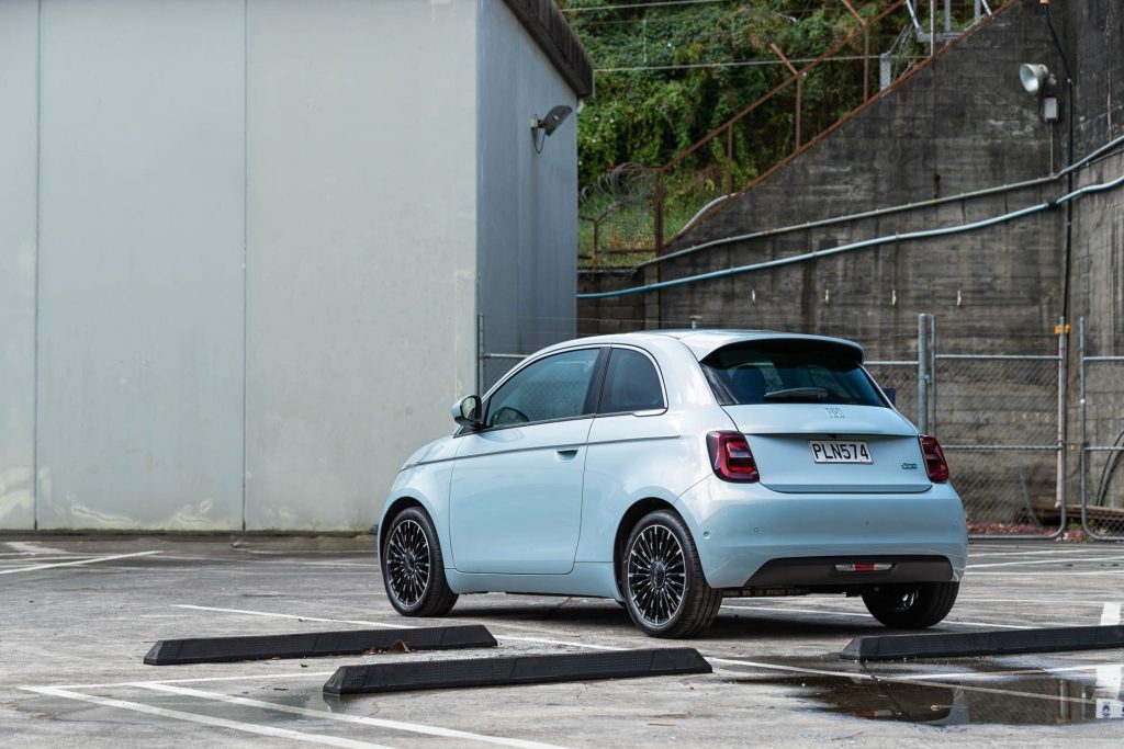 Light blue coloured Fiat 500e