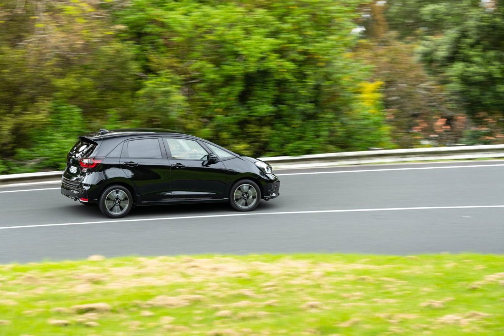 The Honda Jazz RS Hybrid taking a bend