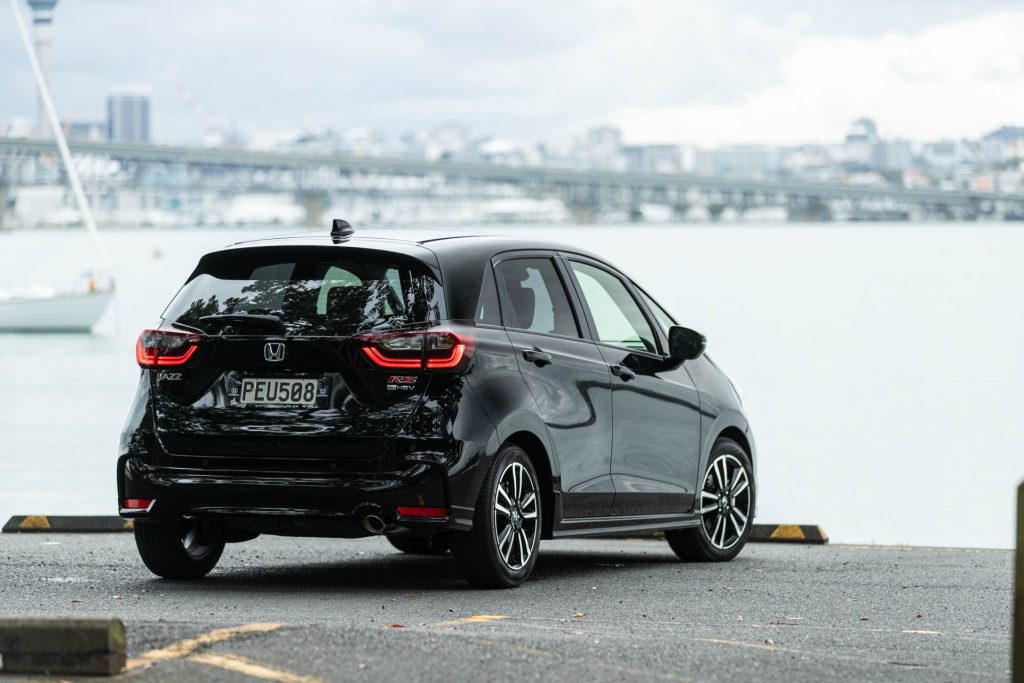 Rear quarter view of the Hybrid Honda Jazz