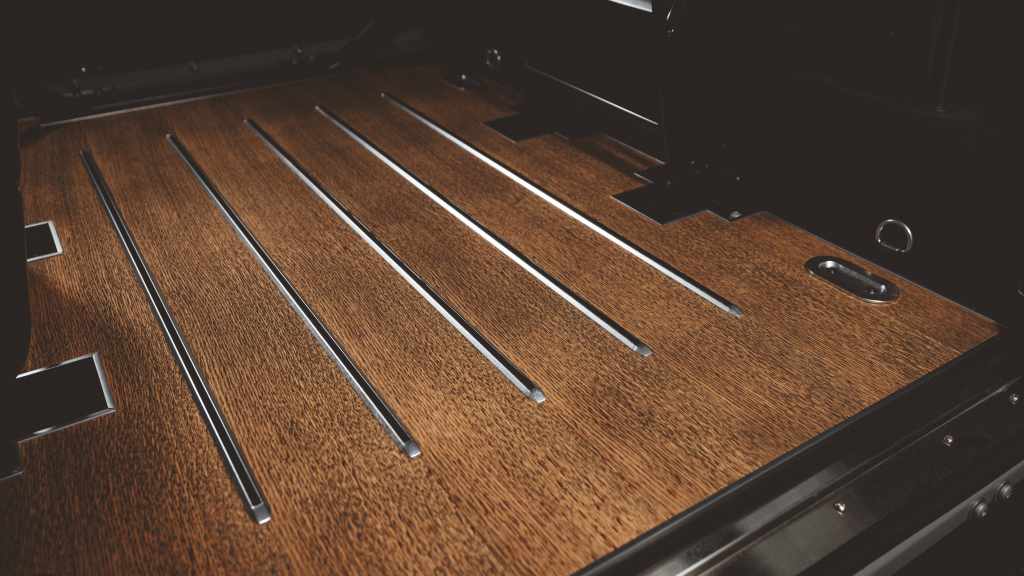 Land Rover Defender Works V8 Islay Edition rear oak wood floor