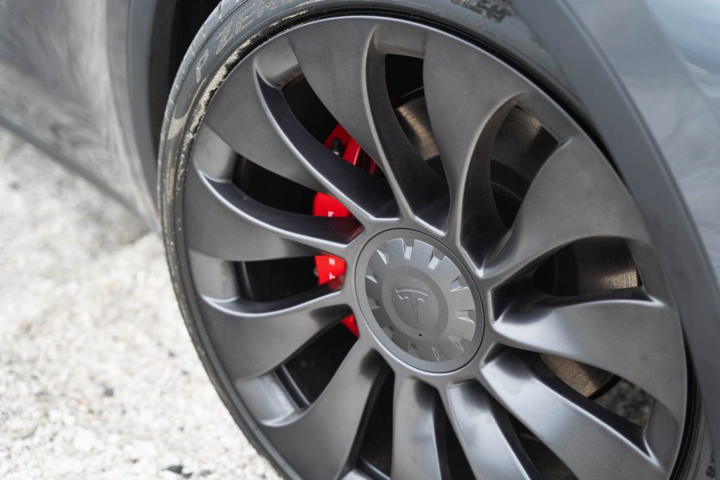 Close up of Tesla Performance Model Y Uberturbine wheel