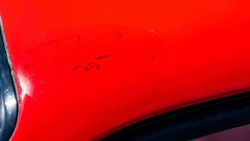 Alain Prost's signature on Ferrari F40 roof