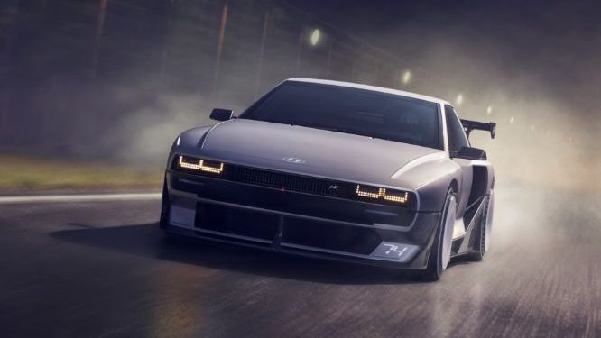 Hyundai N Vision 74 driving on wet track