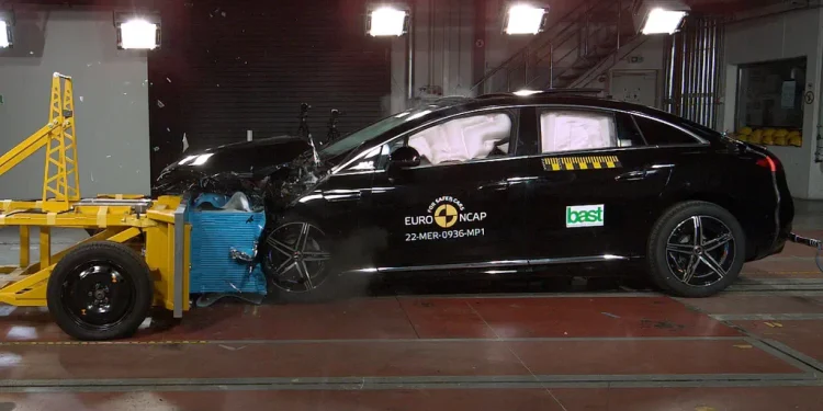 Mercedes-Benz EQE side view of crash test