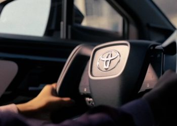 Toyota bZ4X steering wheel close up