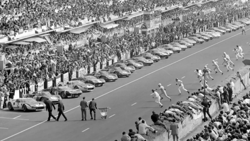1965 24 Hours of Le Mans start with drivers running to cars