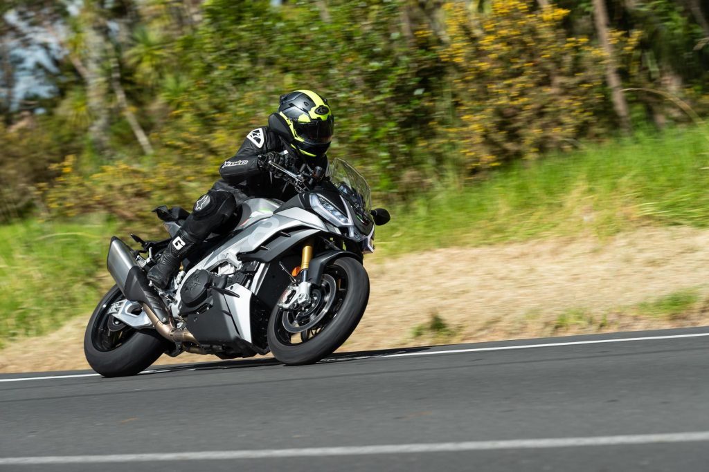 Aprilia Tuono V4 1100 taking a bend