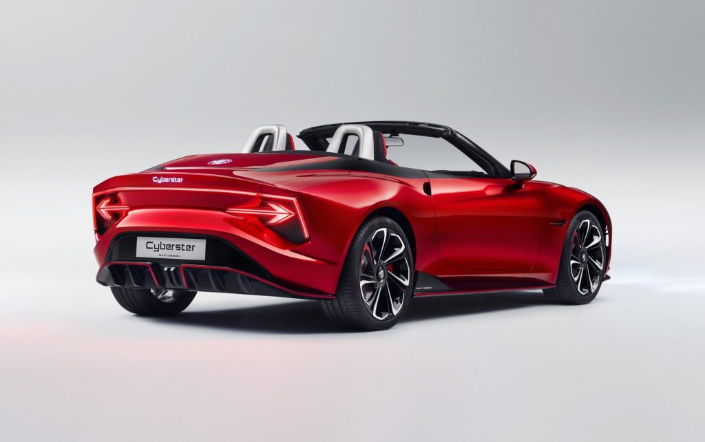 MG Cyberster rear three quarter view in studio